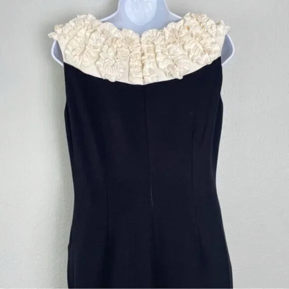 Gabby Skye black cream ruffle embellished‎ neck shift dress 10 pockets - Picture 8 of 11